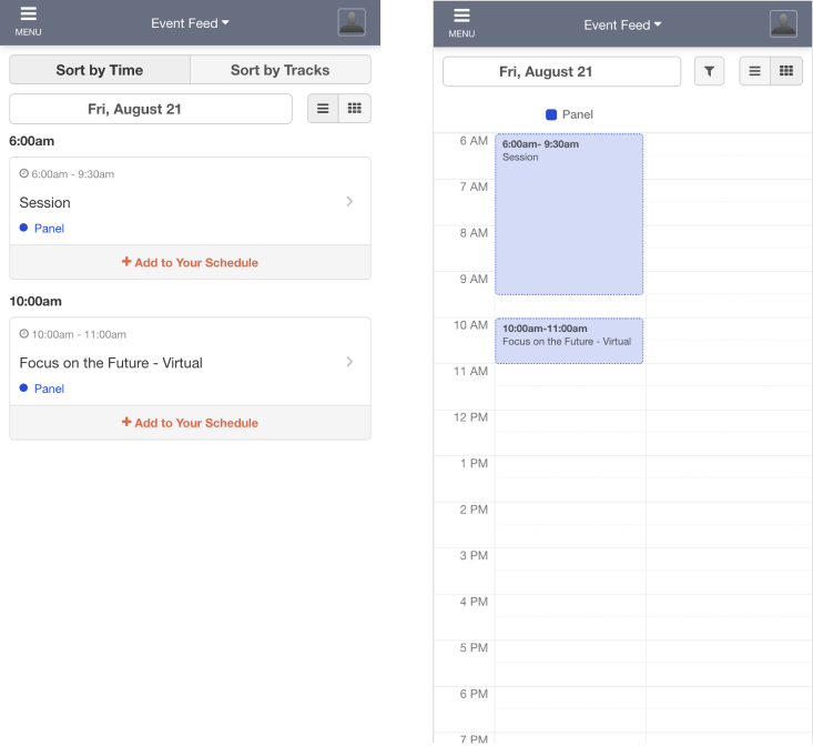 Agenda list and calendar views in the existing app