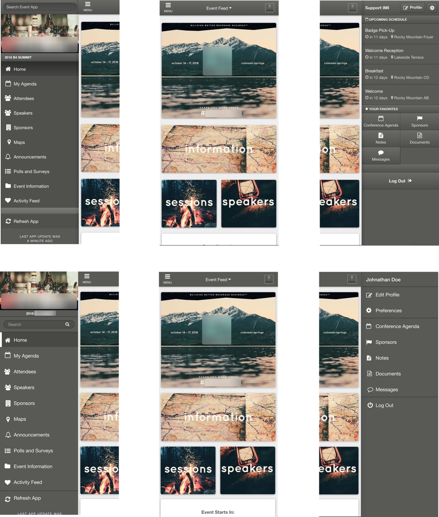 Before and after removing dropshadows across the event app
