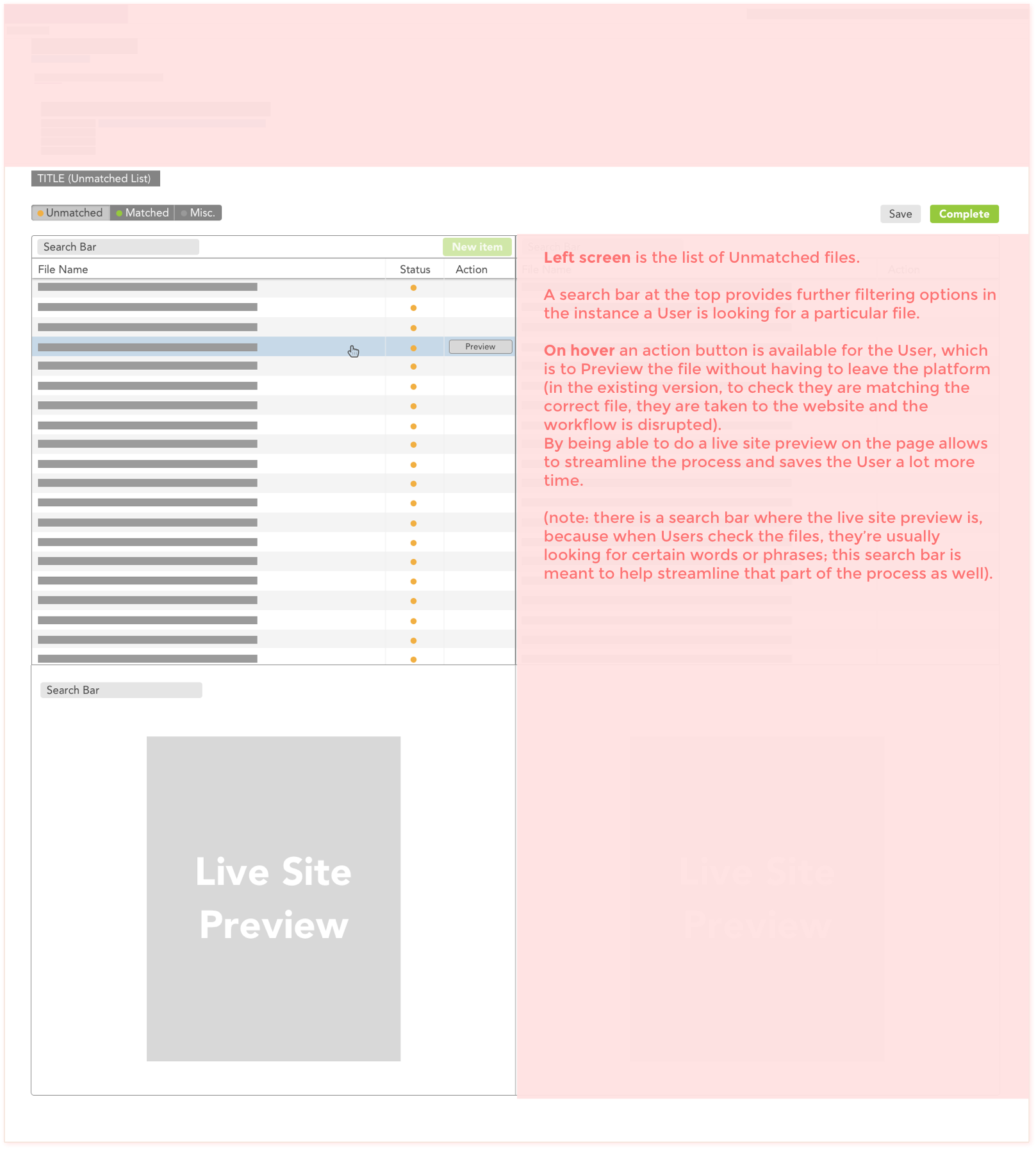 Split-screen blockframe, reviewing a file