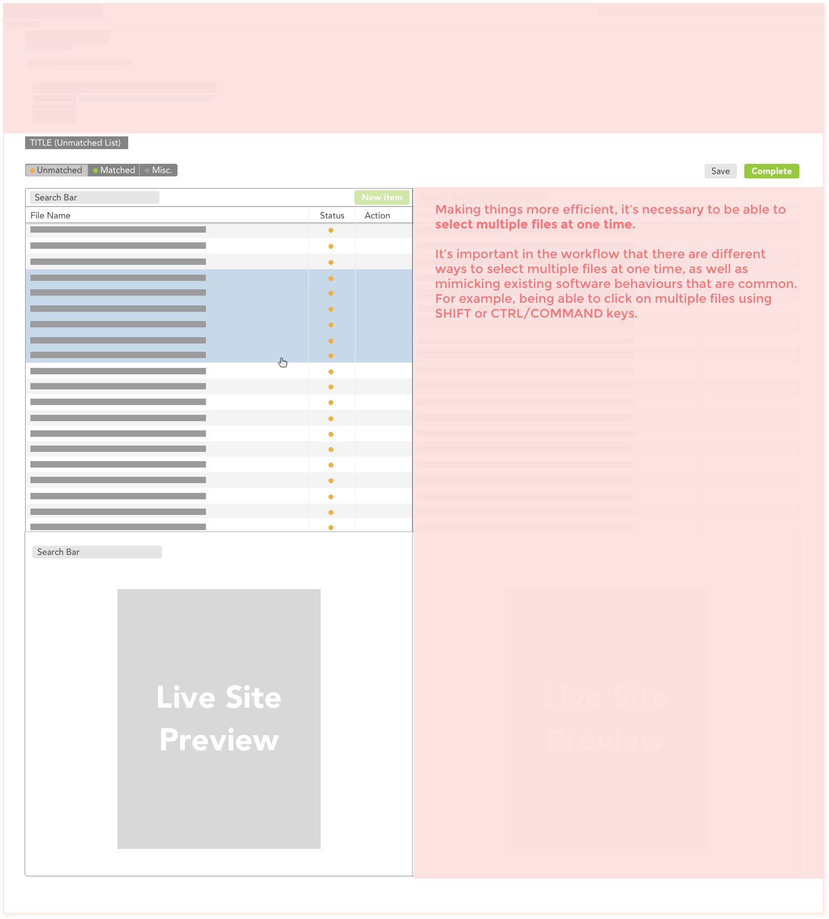 Split-screen blockframe, matching a file
